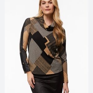 Laura Patchwork Print Sweater Mushroom Mix Tan Brown